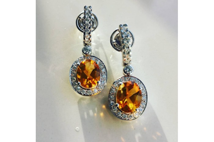 Pendientes oro y diamantes citrino